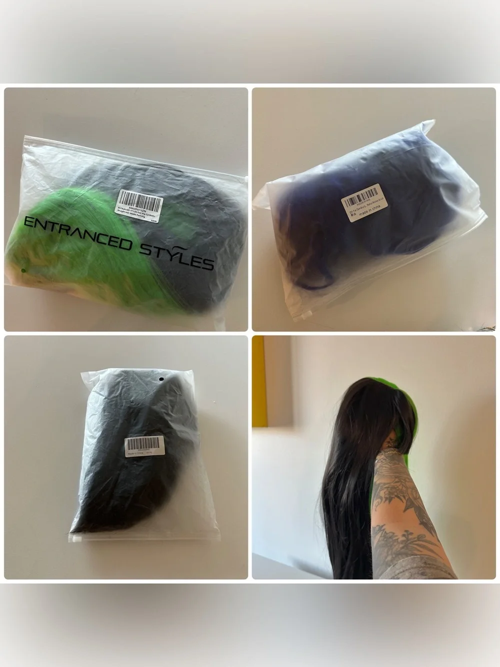 Entranced Styles New Synthetic Wig Bundle Bob Split Green Blue Cosplay Costume.